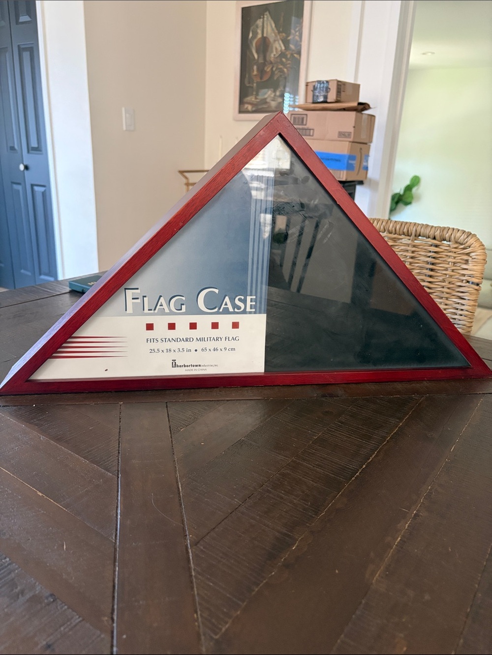 wooden triangle flag case 25.5 x 18 x 3.5 inches mohamgany new - Picture 2 of 8